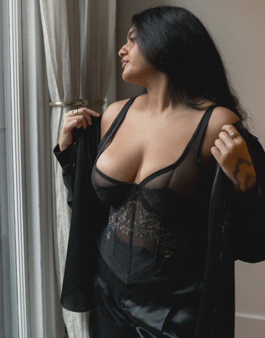 Black Corset with Silk Pant Set
